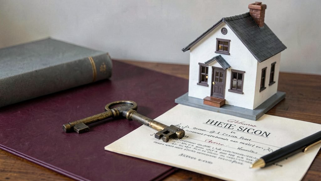 Fotografía ilustrativa: llaves, maqueta de casa y documentos patrimoniales
